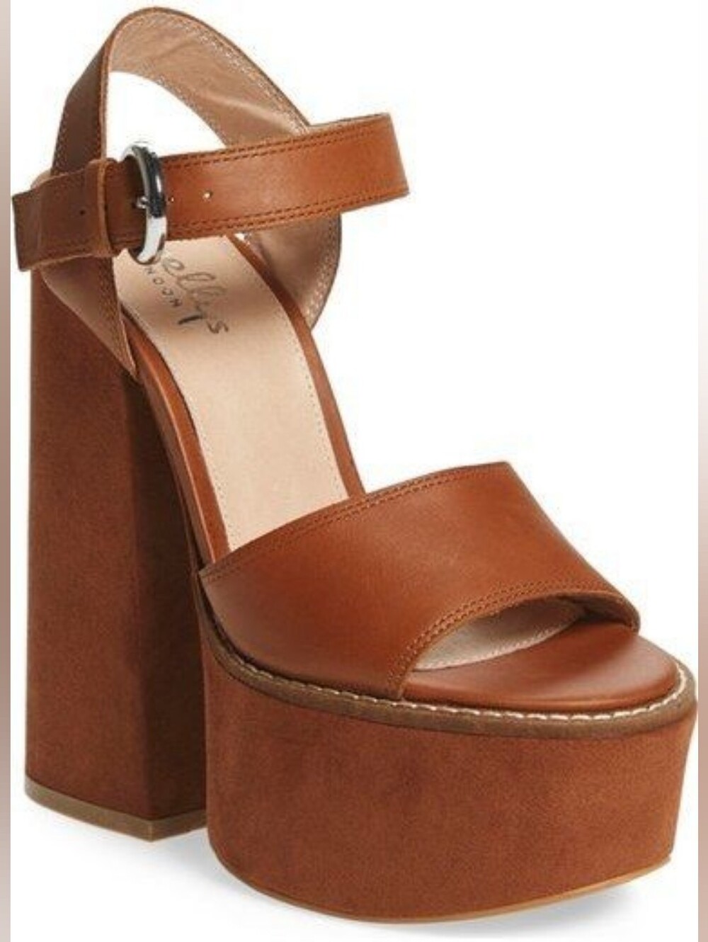 Shellys London Brown Retro Suede Platform Block Heel Sandals